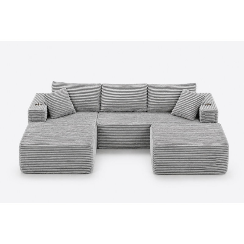108" Left Hand Facing Corner Sectional With Chaise And Ottoman Corduroy Upholstered Boneless Compression L-Shaped Sofa