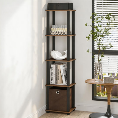 5-Tier Open Shelf Bookcase, Compact Storage Bookshelf with Bin