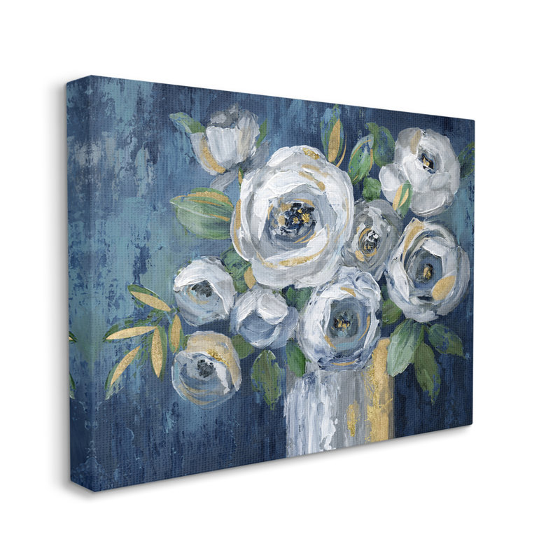 Bouquet de fleurs de pivoines blanches traditionnelles par Nan - Peinture, H 16 po x l 20 po x P 1,5 po, Toile tendue