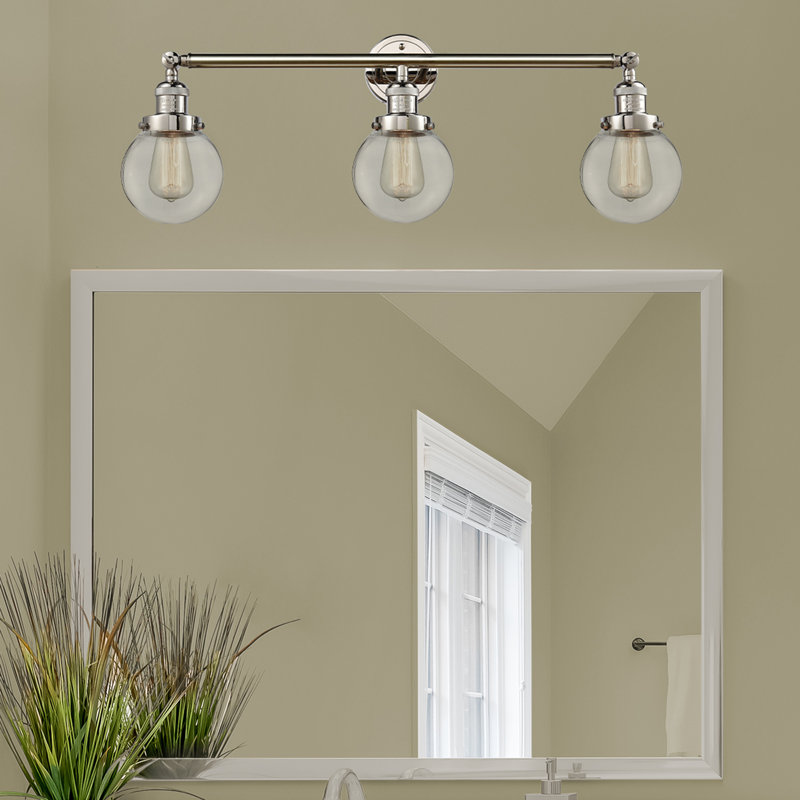 Éclairage pour salle de bain 3 lumières Lorri, Incandescente, Transparent, Nickel poli