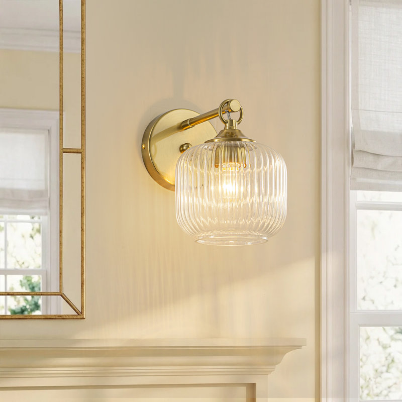 1-Light Ribbed Glass Squat Cylinder Wall Sconce