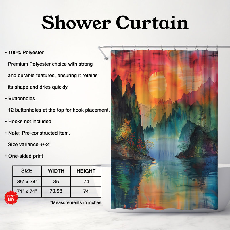 Ancient Landscape Designs - Rideau de douche standard 1 pièce, H 74 po x l 71 po
