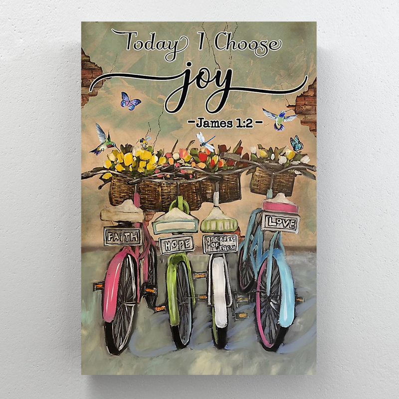 «Bicyclettes avec fleurs - Toda je choisis la joie», reproduction d'art graphique sur toile tendue
