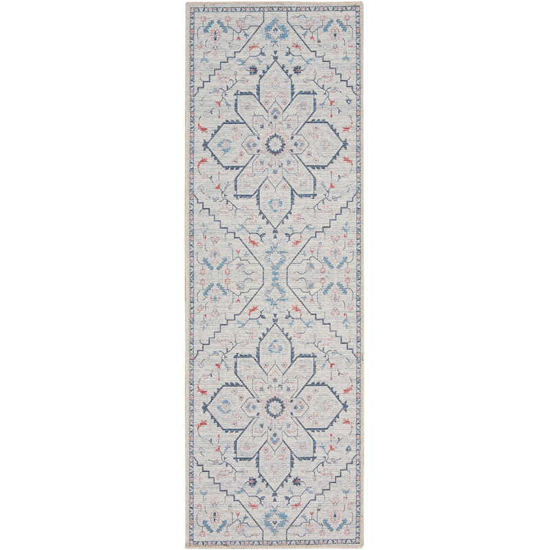 Oriental Machine Washable Area Rug in Gray, Runner 2' x 6'