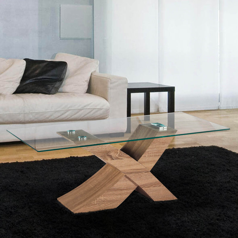 Glass Top Coffee Table, Oak