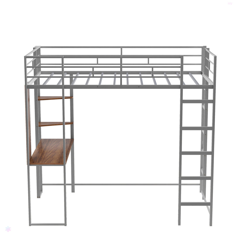 Lit mezzanine simple en métal avec 2 tablettes et un bureau
