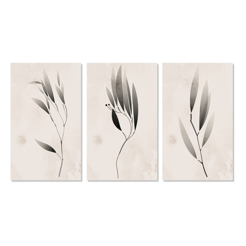 Ensemble de 3 peintures monochromes de plantes rétro Silhouettes I, H 32 po x l 48 po