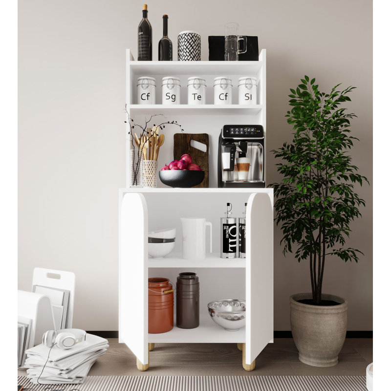 Armoire polyvalente de 61 po de hauteur avec tablettes et pieds en bois, Blanc