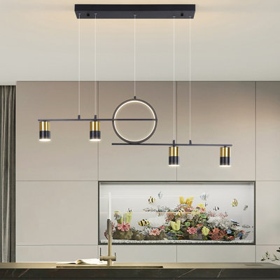 Dimmable Led Pendant Lighting, Creative Linear Pendant Light Fixture, Modern Led Chandelier With Remote Control, Black And Gold Pendant Hanging Lamp F -  Everly Quinn, C4B8D9FFBFDF4EBA887C363E90AB50AF