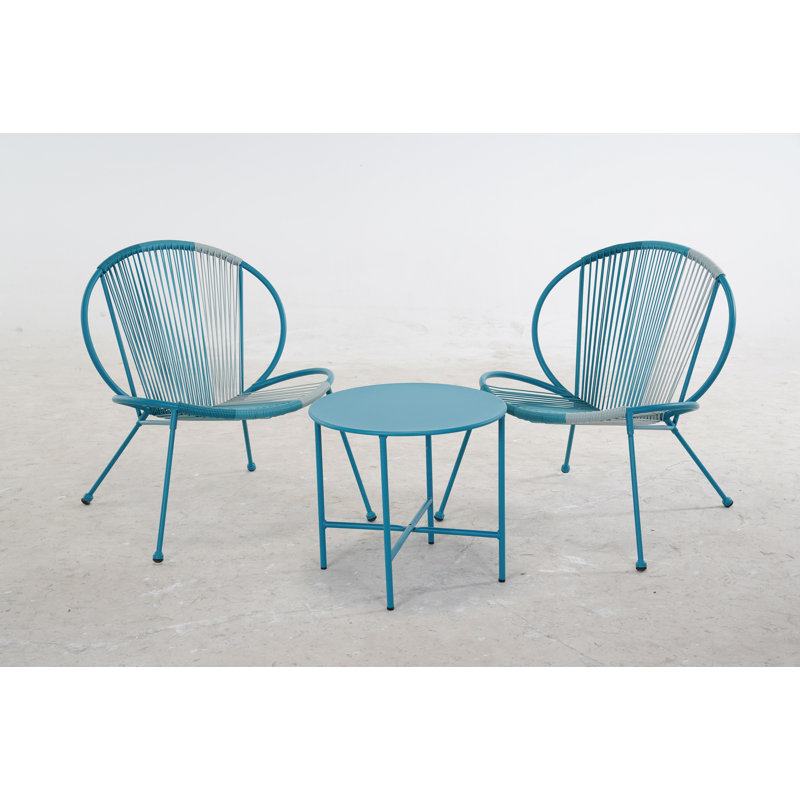 Ensemble de mobilier de patio 3 pièces, ensemble bistro de jardin en forme de coquillage, Bleu