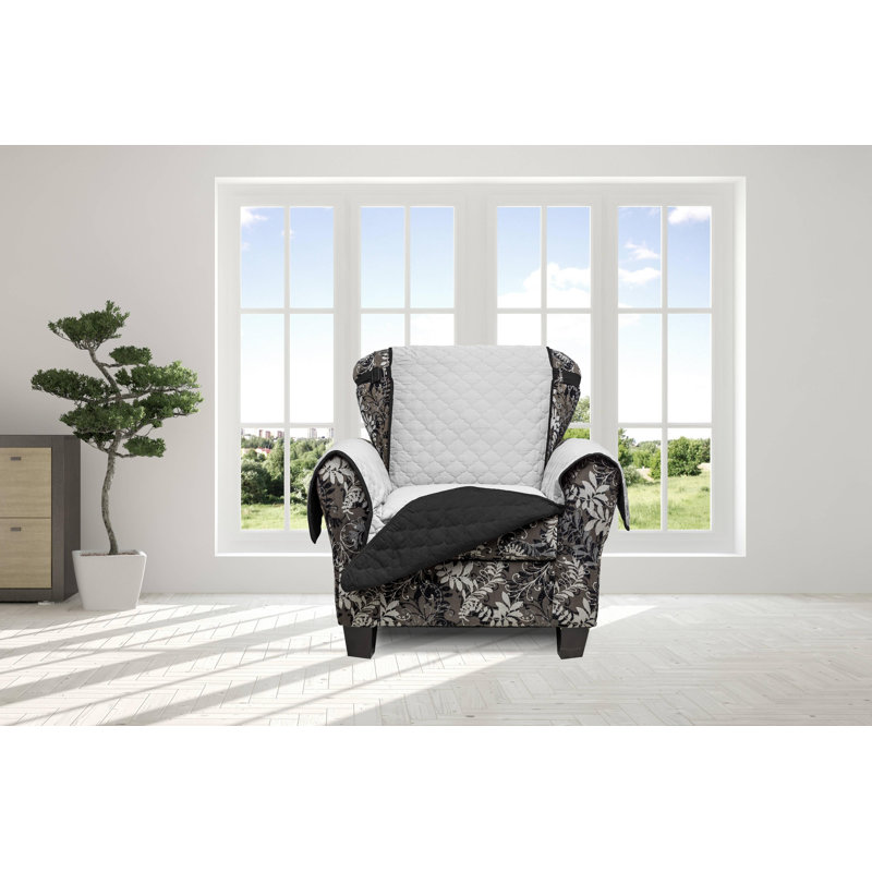 Housse pour fauteuil à coussins carrés / rectangulaires, Argent / noir, H 70,5 po x l 65 po x P 23 po