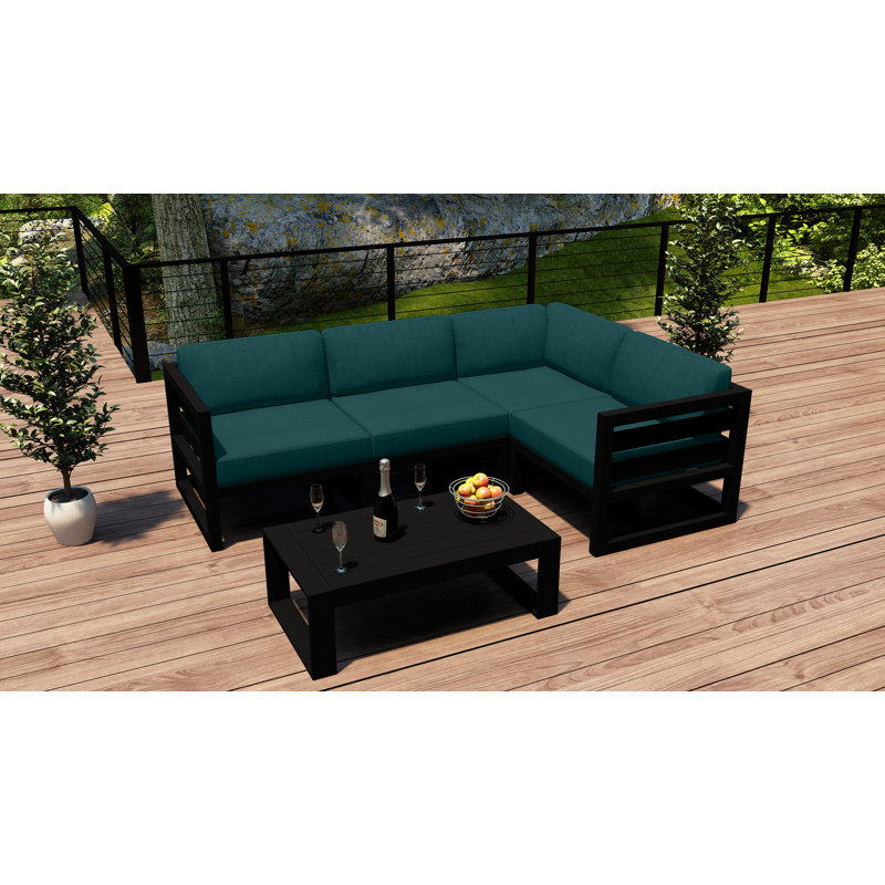 Avion 5 Piece Sectional Set - Black, Cast Silver Sunbrella®, Black