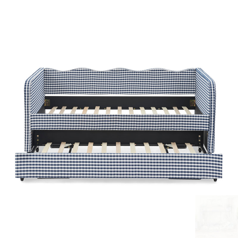 Lit de jour, canapé-lit convertible polyvalent 3 en 1 Gingham avec couchette coulissante et poches de rangement latérales, idéal pour les espaces multiples