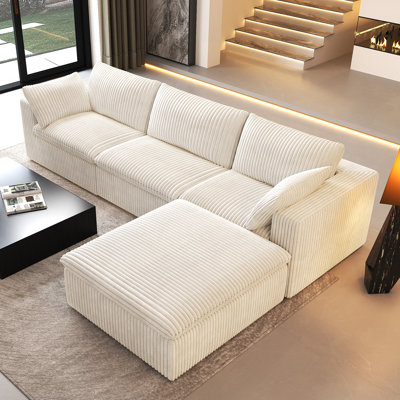 Canapé modulaire Boneless LoveSeat Cloud, canapé en velours côtelé l 78,7 po avec repose-pieds, 3 pièces, aucun assemblage requis