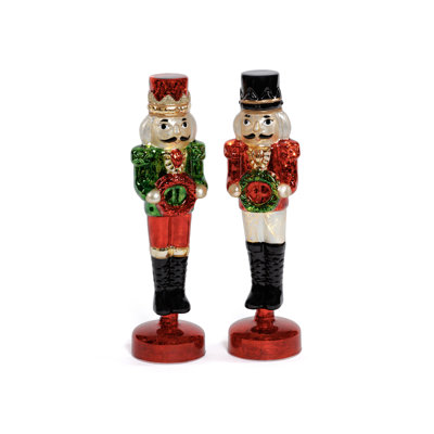 Christmas LED Glass Nutcracker Tabletop Décor, Set of 2