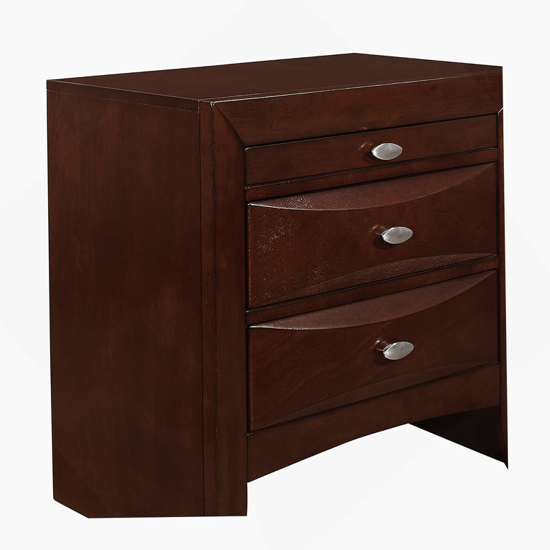 LUCILLE MERLOT NIGHTSTAND, un incontournable fonctionnel et élégant pour la chambre à coucher avec des tiroirs spacieux et un design élégant