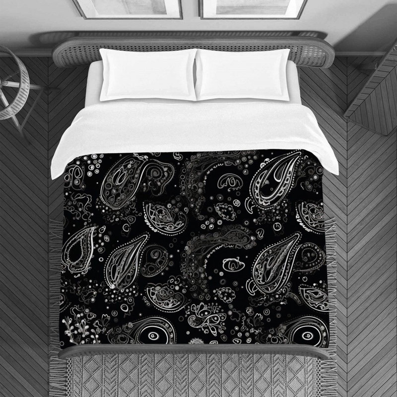 Machine Printed Duvet Cover, Black/Silver Paisley, Queen Duvet Cover