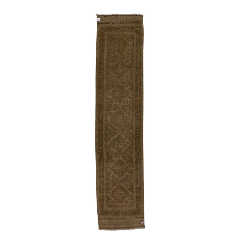 Tapis de couloir marocain en laine noué à la main brun / ivoire 2 pi 2 po x 4 pi 8 po