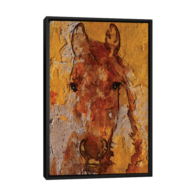 Jaune cheval, impression sur toile tendue, Toile avec cadre noir, Pas de tapis, H 48 po x l 32 po x P 1,5 po