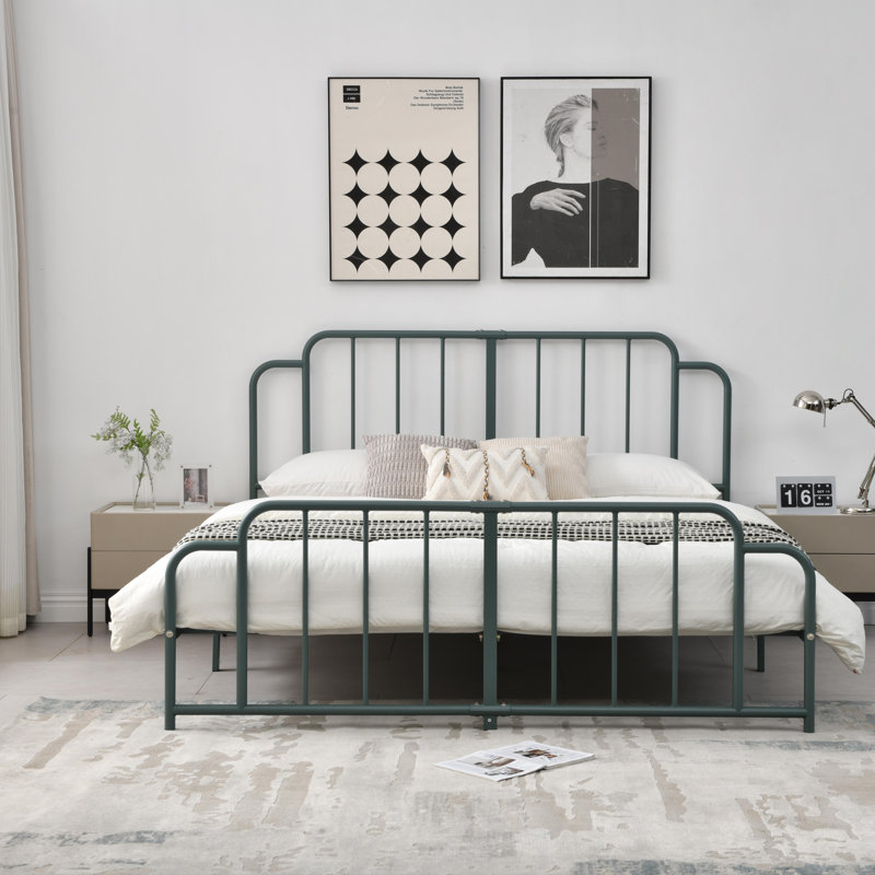 Gurtha Metal Platform Bed, King, Light Green
