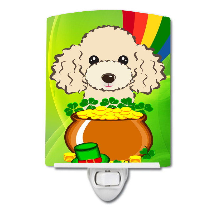 Luminaire de nuit en céramique jack terrier St. Patrick's Day, Caniche Buff