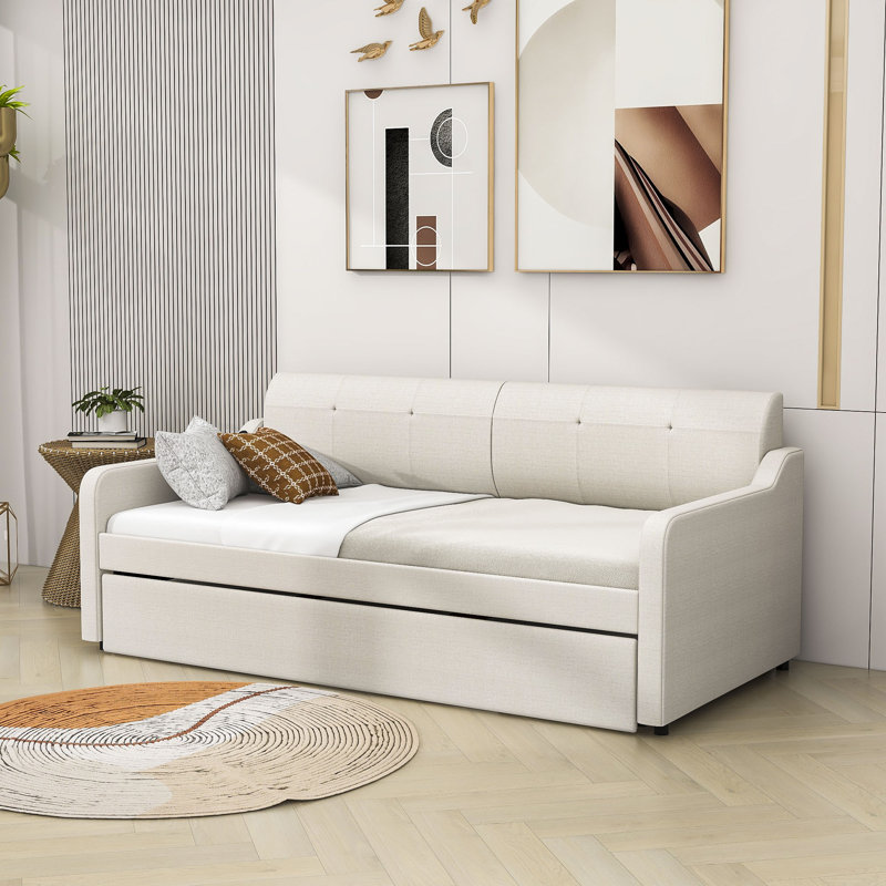 Krishn Twin Size Upholstery DayBed with USB Charging Design, Beige