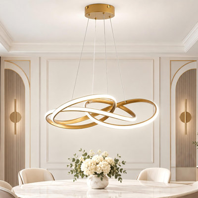 1-Light Modern Gold Dimmable LED Chandelier with Remote and APP Control