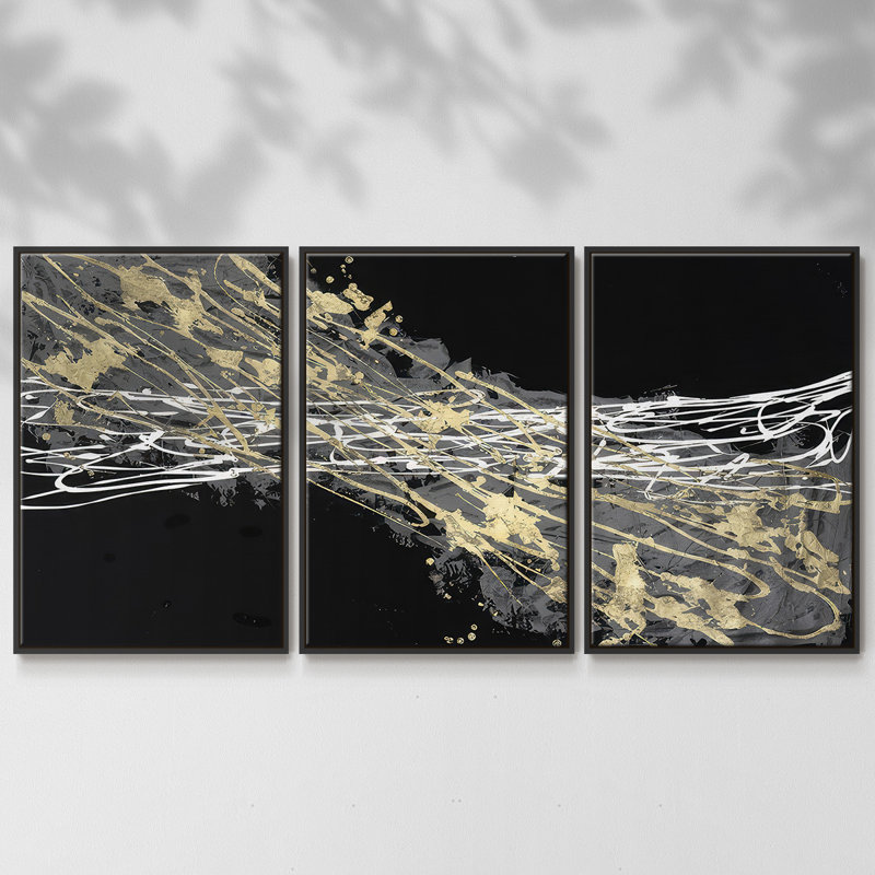 Mistral III en noir - Toile encadrée multi-pièces, Noir, H 36 po x l 75 po x P 2 po