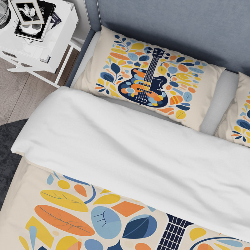 Twin Yellow and Blue Microfiber Guitar Duvet Cover Set
