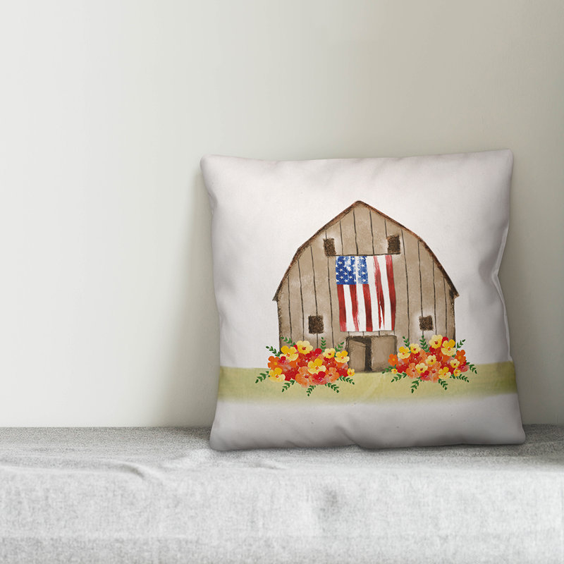  Patriotic Barn Square Pillow Cover & Insert