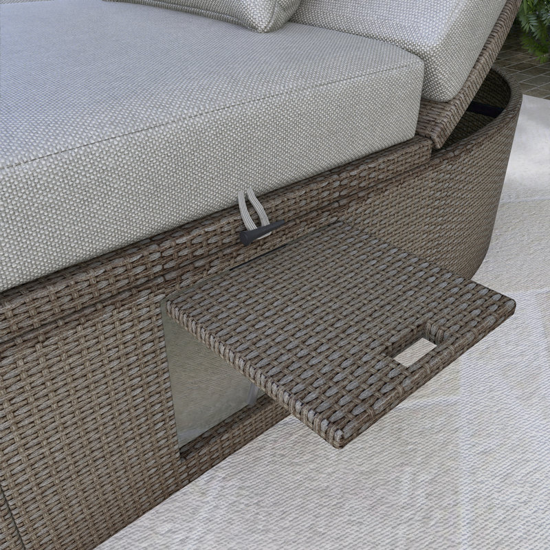 Lit de jour pour terrasse en osier de rotin 55,3 po, Gris