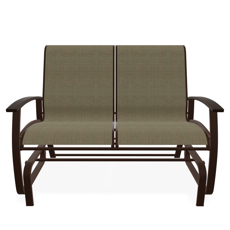 Belle Isle Sling Aluminum Frame 2-Seat Glider with Marine Grade Polymer Arm Accent, Kona, Beacon Taupe Sunbrella®
