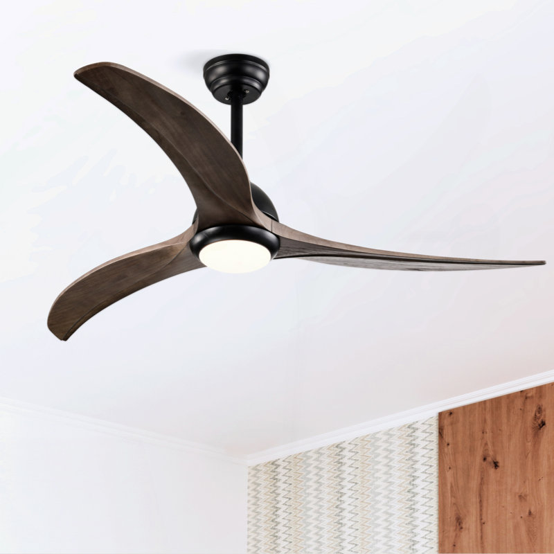 Ventilateur de plafond de 52 po en bois massif avec lumières avec télécommande, moteur réversible silencieux, 6 vitesses, 3 couleurs, pour salon de patio, chambre à coucher, intérieur