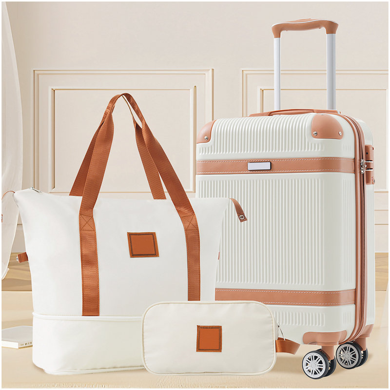 Ensemble de 3 valises Hardshell, valise de cabine 20 pouces avec roulettes, verrou TSA, ABS léger et durable pour le voyage, crème