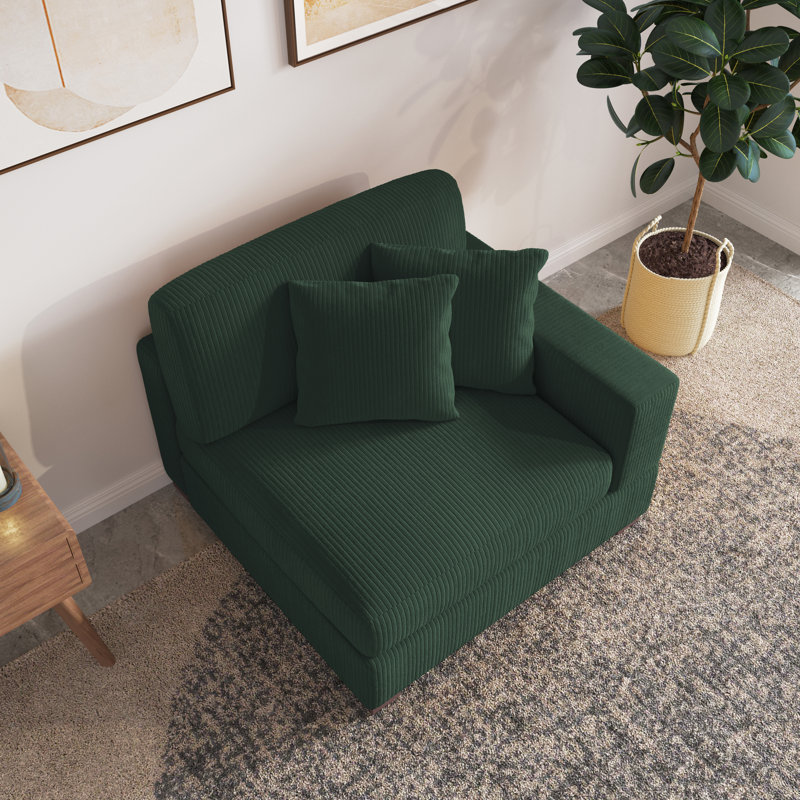 Milbrey Upholstered Hunter Green Corduroy Armchair with Pillow Back and Solid Wood Legs, Hunter Green, Corduroy