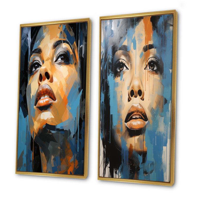 Ensemble de 2 décorations murales Azure Aaliyah, Encadrement doré, H 28 po x l 25 po