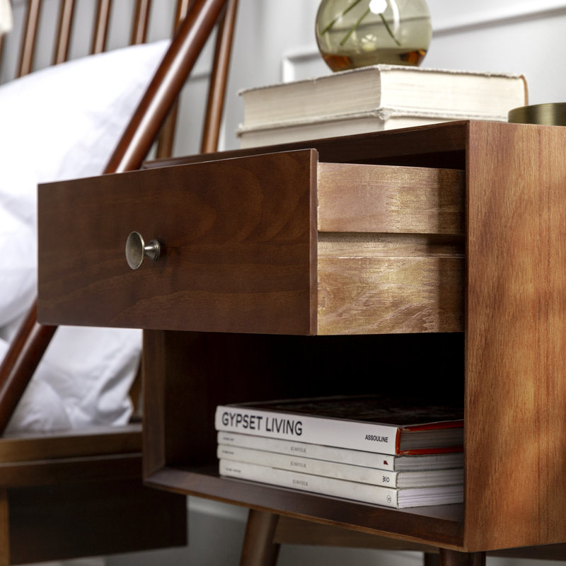 Henline 1-Drawer Solid Wood Nightstand, Walnut