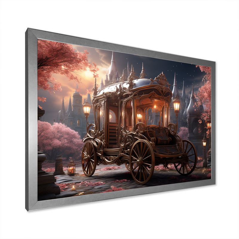 Art floral princesse rose - chariot américain ancien, Cadre de coin argenté fermé, H 24 po x l 32 po x P 1 po