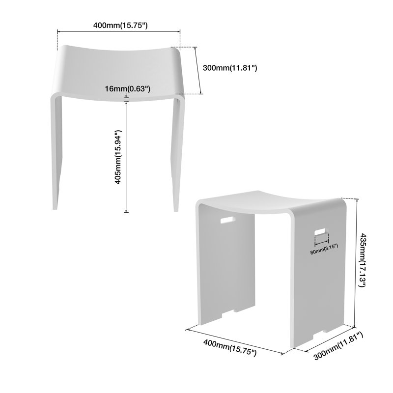 Tabouret de douche autoportant à surface solide et siège évidé