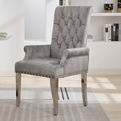 Tufted Upholstered Dining Armchair with Chrome Legs
