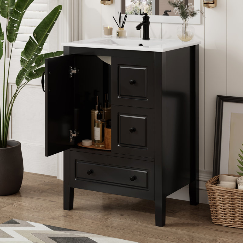 Meuble-lavabo de salle de bain avec lavabo, Noir