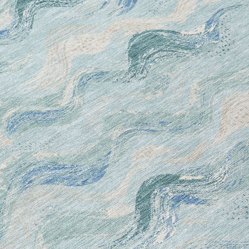 Tapis Ceajay ACN3093 Waves, lavable à la machine, pour intérieur et extérieur, Ciel, 8 pi x 8 pi