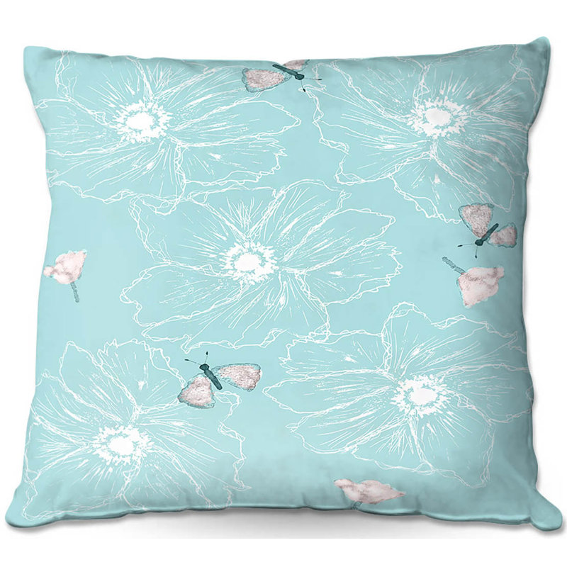Floral Reversible Throw Pillow, 20" x 20", Turquoise