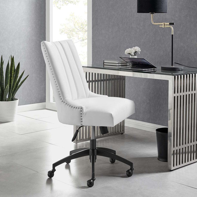Empower Channel Tufted Vegan Leather Office Chair, White