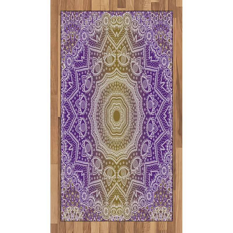 Tapis décoratif jaune et mauve à haute densité en fibres de polyester, Rectangle 2 pi 7 po x 5 pi