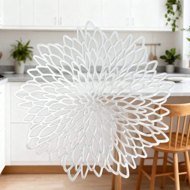 Napperons argentés en vinyle métallique avec motif de feuille scintillante, paquet de 18 assiettes rondes pour la décoration des Fêtes et la protection de la table