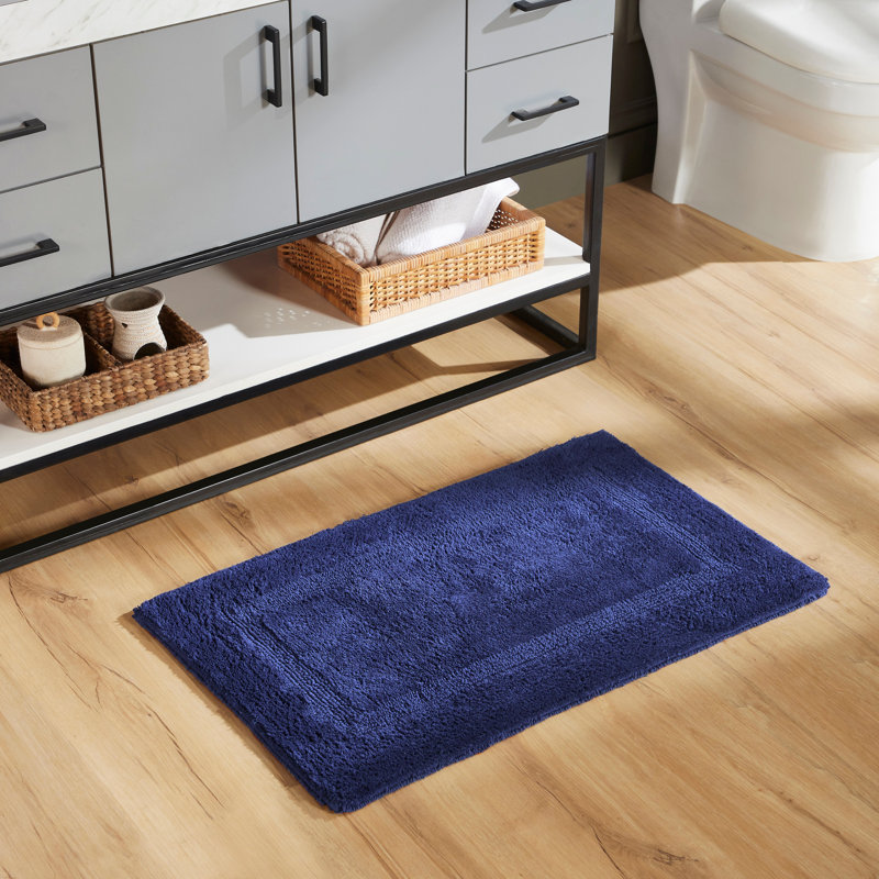 Rozanne Reversible Cotton Bath Rug, Navy, 21" x 34" Rectangle