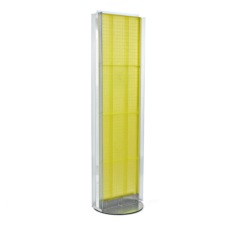 Two-Sided Pegboard Floor Display w/ C-Channel Sides on Revolving Base. Spinner Rack Stand. Panel Size: 16"W x 60"H on Revolving Base