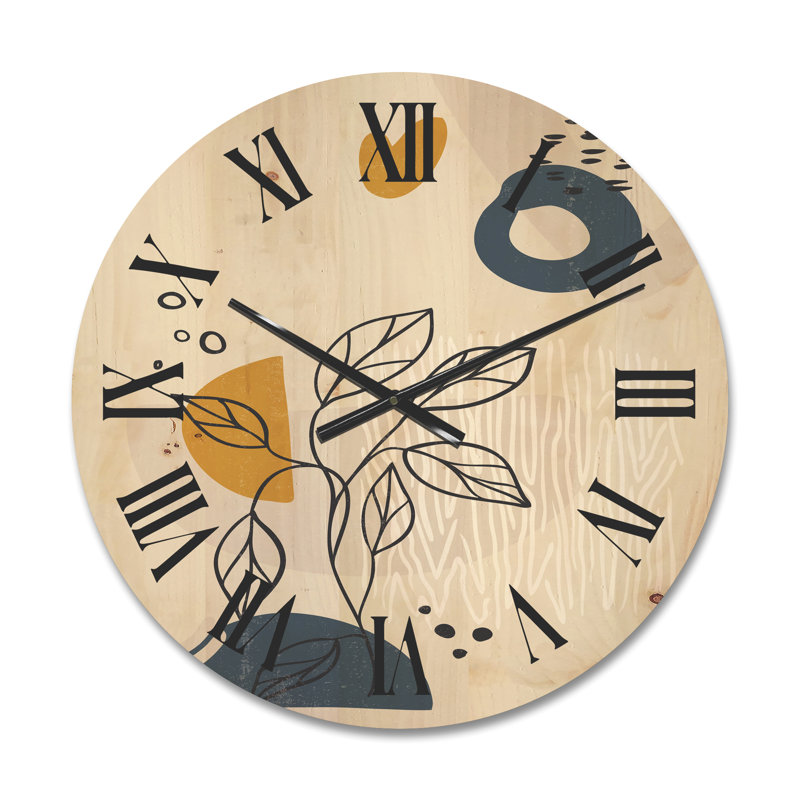 Horloge murale en bois Minimalistic Flowers II, Moyenne