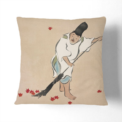 Man Raking Leaves Square Throw Cushion